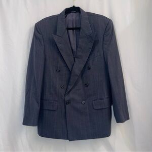 Burberry 100% Wool Double Breasted Navy Pinstripe Suit Jacket Men's 42 Regular